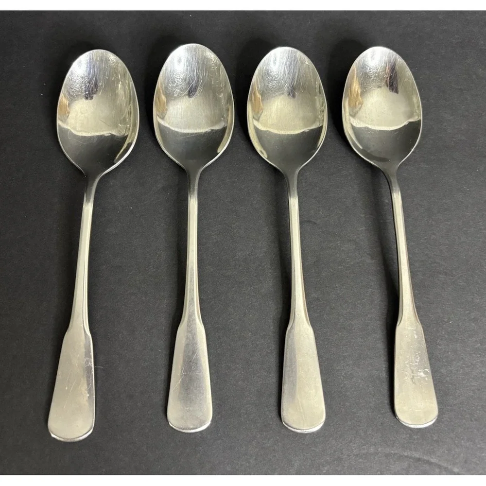4 Oneida Colonial Boston Minute Man Oval Soup Spoons 6 7/8
